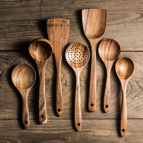 7pc TEAK WOODEN UTENSILS SET